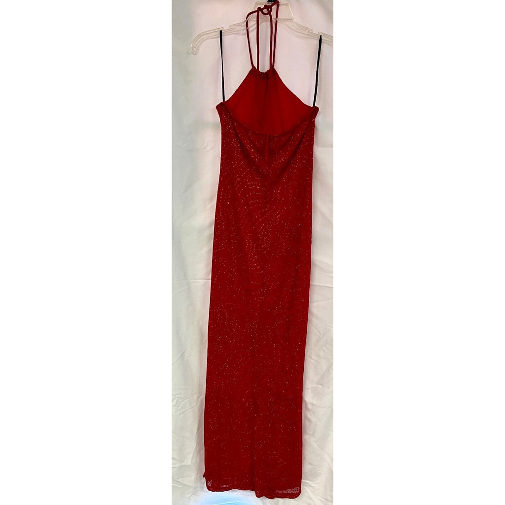 Vintage Women's Finesse USA red glitter halter dress size Small Made in USA