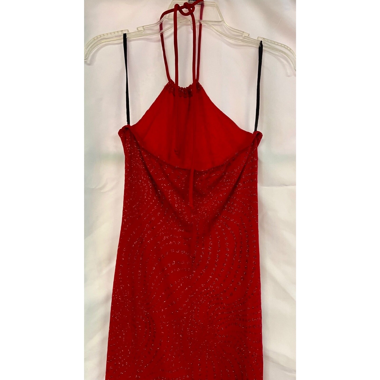 Vintage Women's Finesse USA red glitter halter dress size Small Made in USA