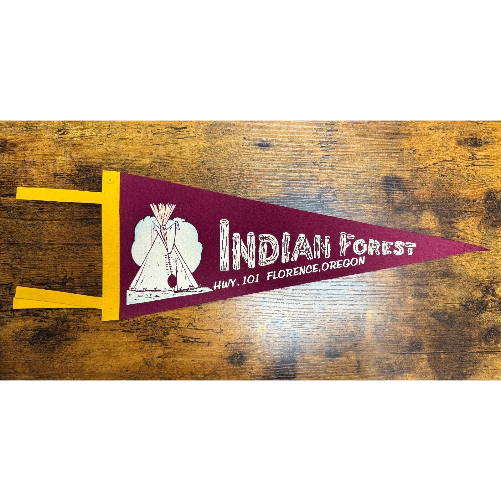 Vintage Indian Forest Hwy. 101 Florence, Oregon pennant