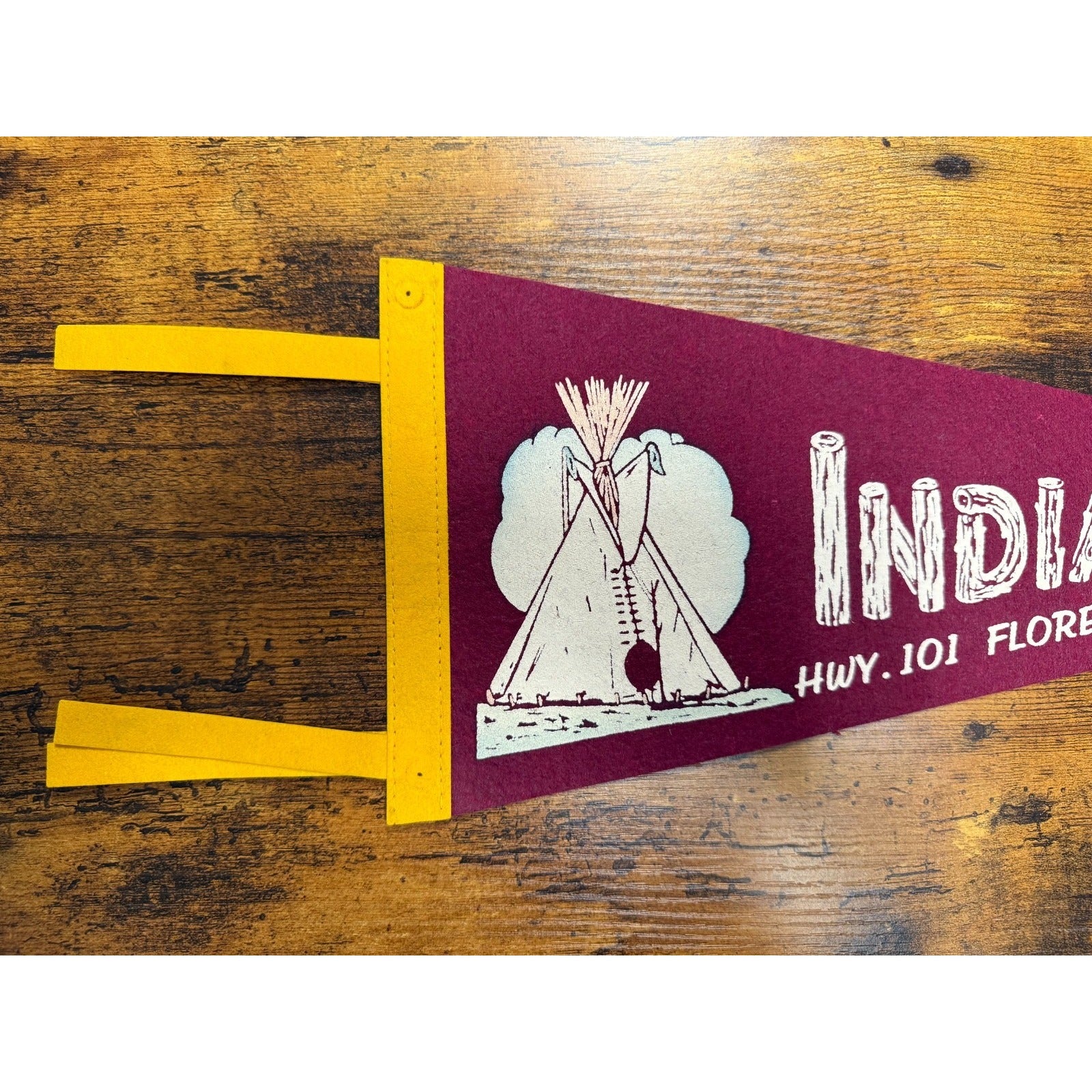 Vintage Indian Forest Hwy. 101 Florence, Oregon pennant