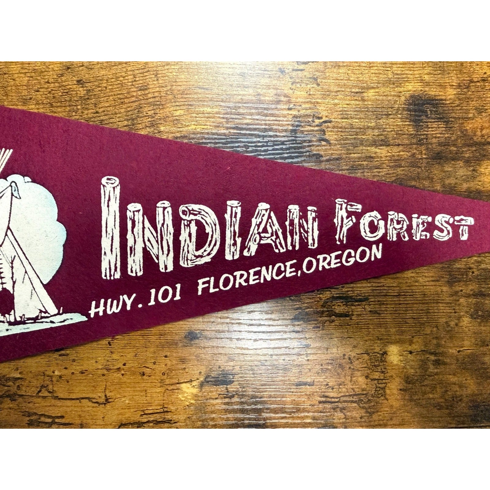 Vintage Indian Forest Hwy. 101 Florence, Oregon pennant