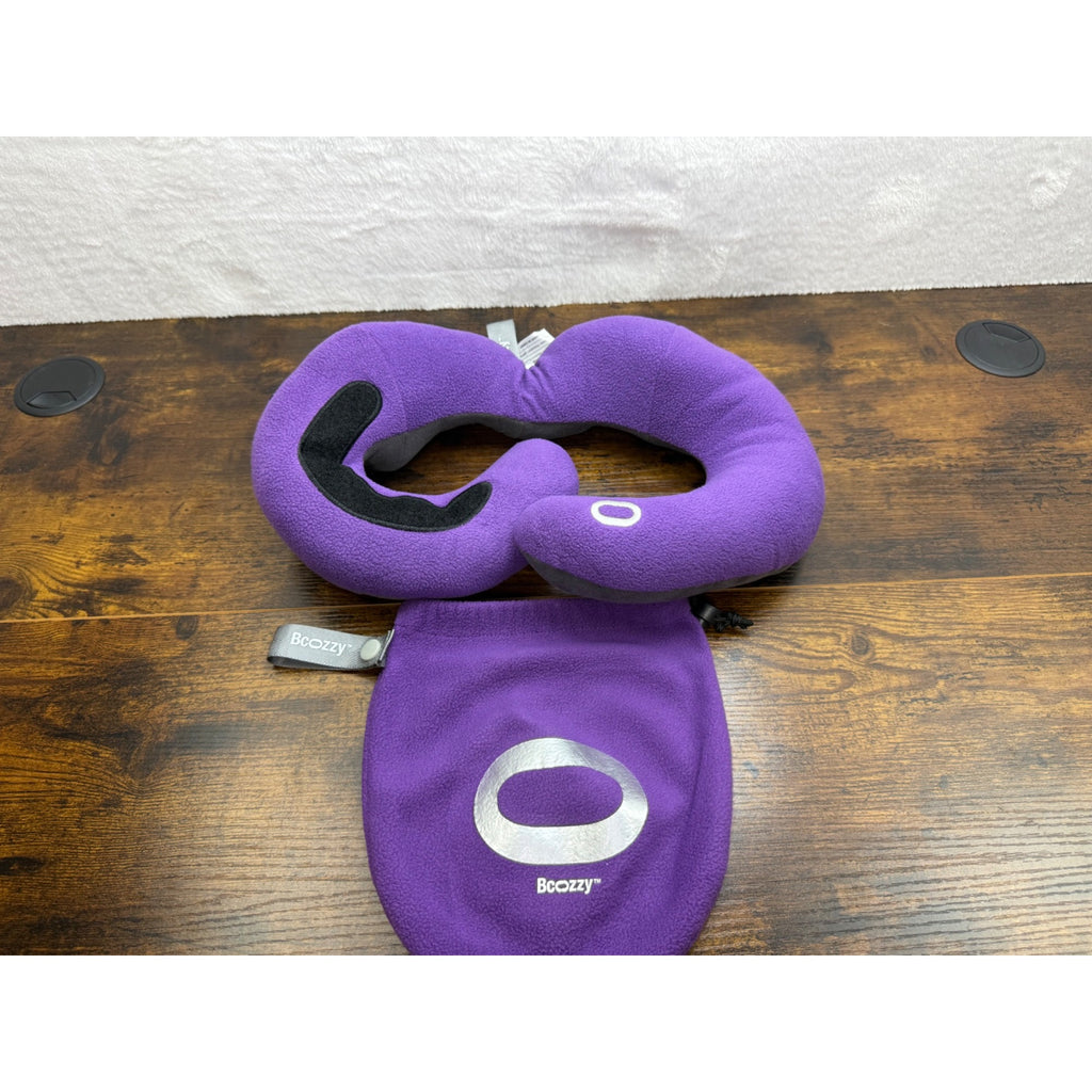 BCOZZY Chin Supporting Travel Pillow Purple/Gray Fleece With Storage Bag