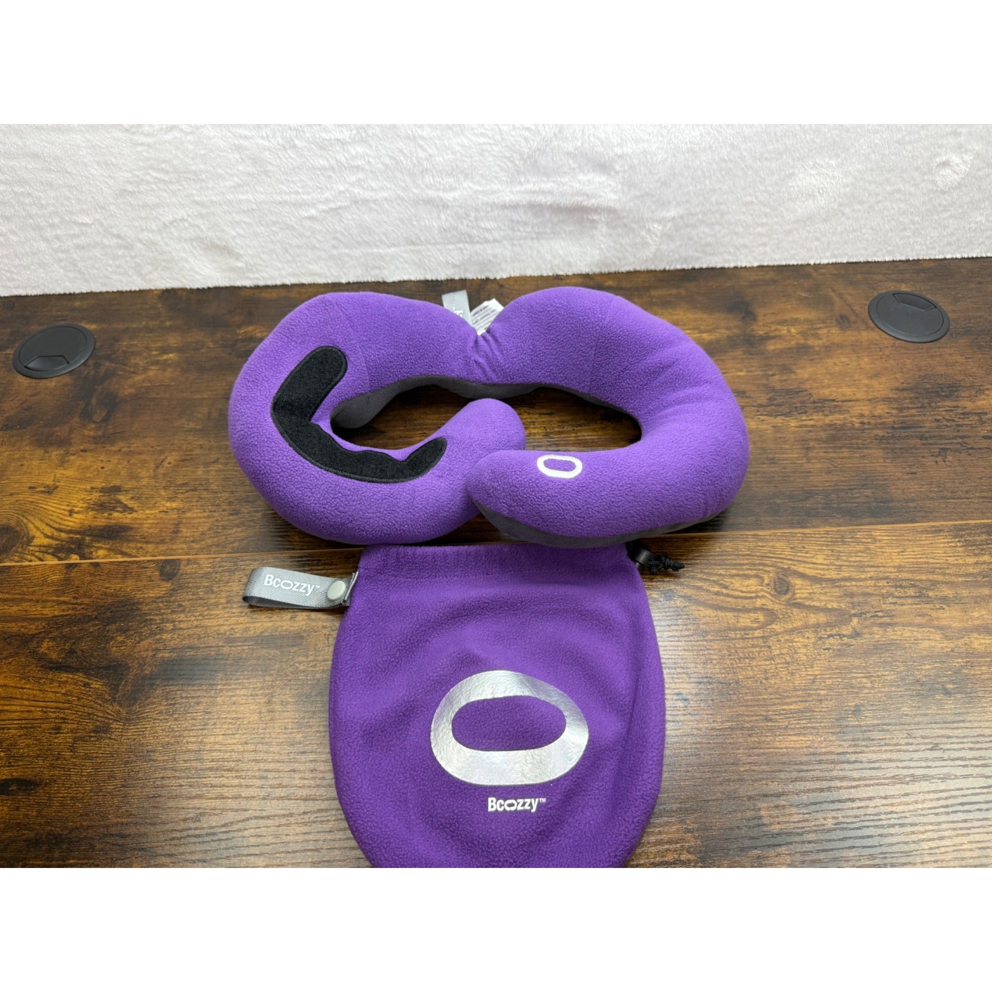 BCOZZY Chin Supporting Travel Pillow Purple/Gray Fleece With Storage Bag