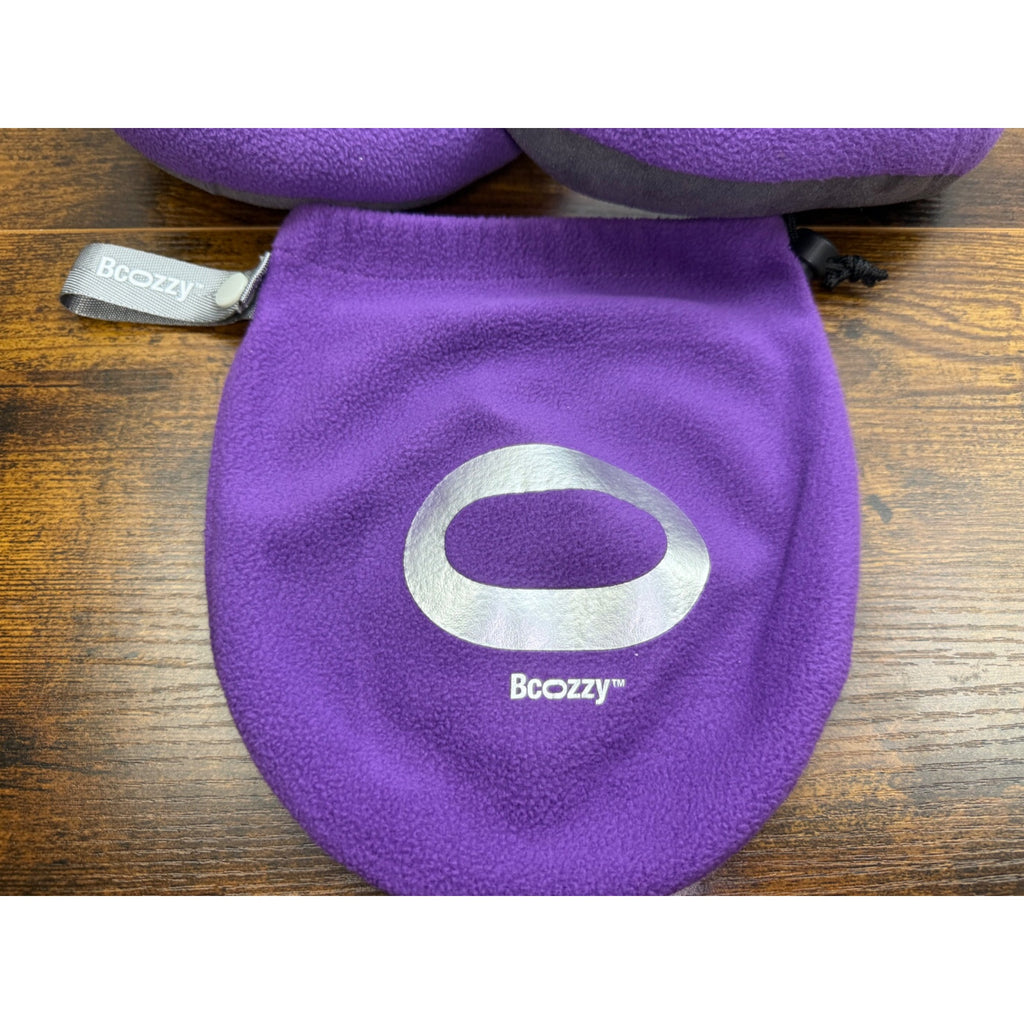 BCOZZY Chin Supporting Travel Pillow Purple/Gray Fleece With Storage Bag