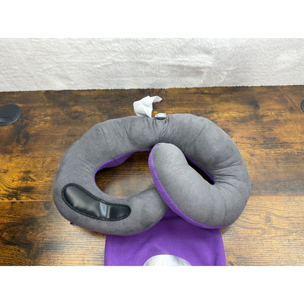 BCOZZY Chin Supporting Travel Pillow Purple/Gray Fleece With Storage Bag