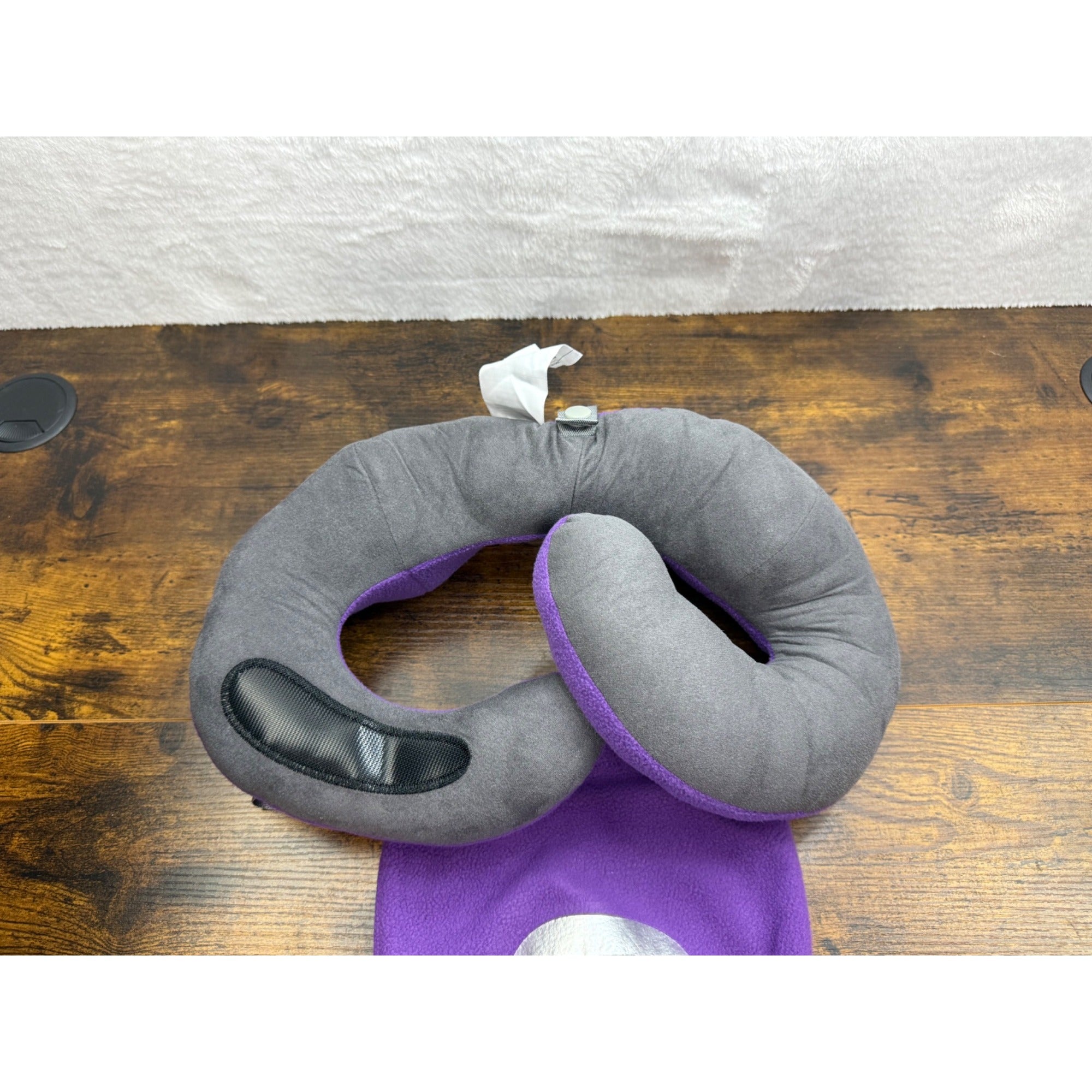 BCOZZY Chin Supporting Travel Pillow Purple/Gray Fleece With Storage Bag