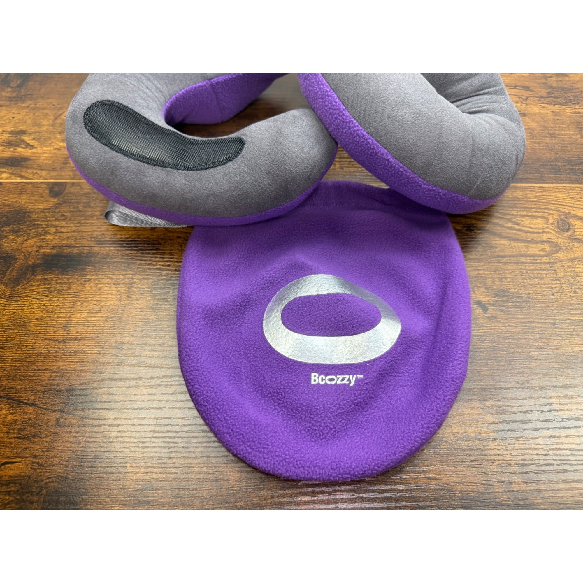 BCOZZY Chin Supporting Travel Pillow Purple/Gray Fleece With Storage Bag