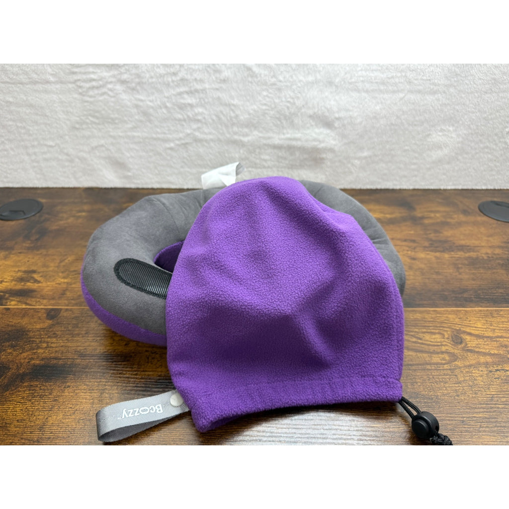 BCOZZY Chin Supporting Travel Pillow Purple/Gray Fleece With Storage Bag