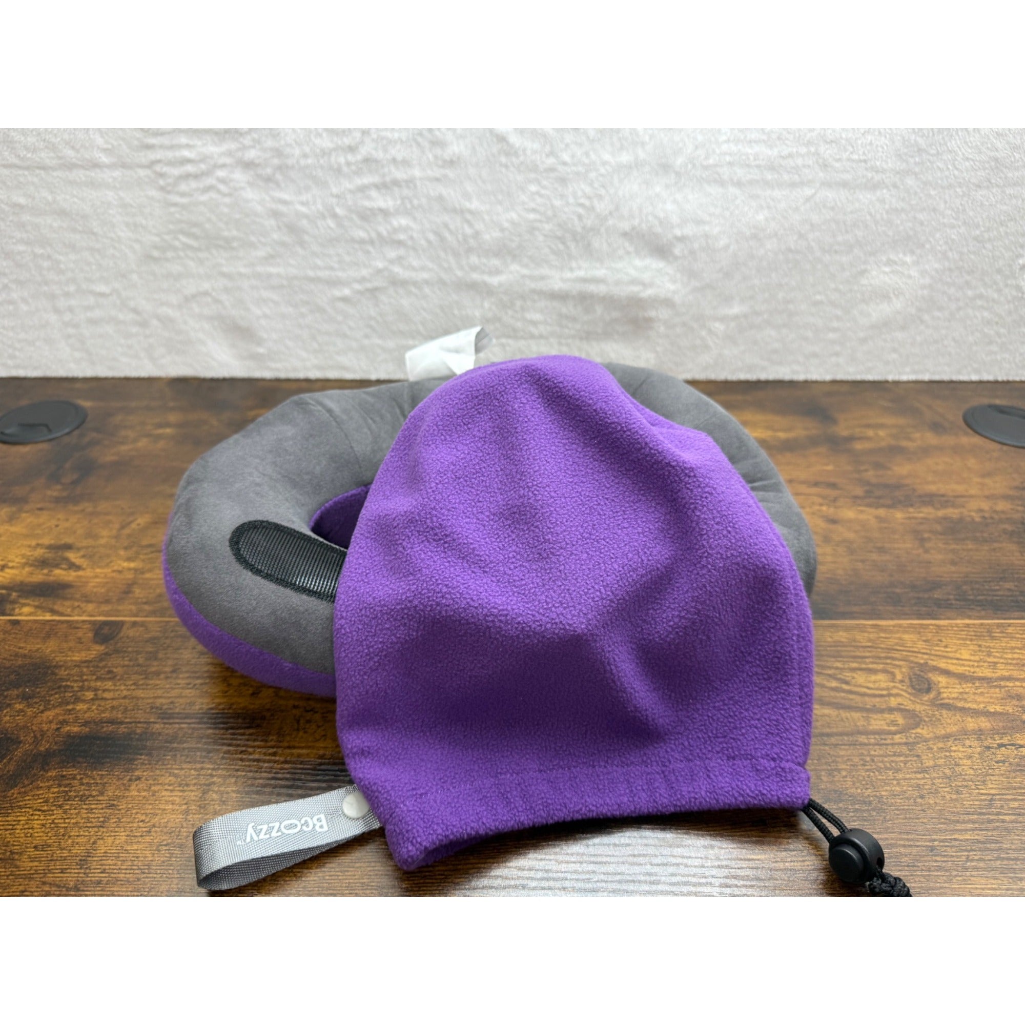 BCOZZY Chin Supporting Travel Pillow Purple/Gray Fleece With Storage Bag