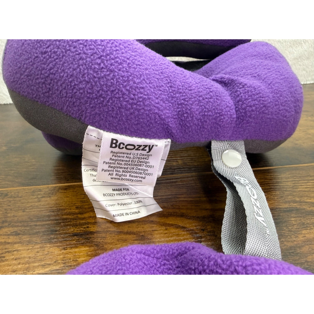 BCOZZY Chin Supporting Travel Pillow Purple/Gray Fleece With Storage Bag