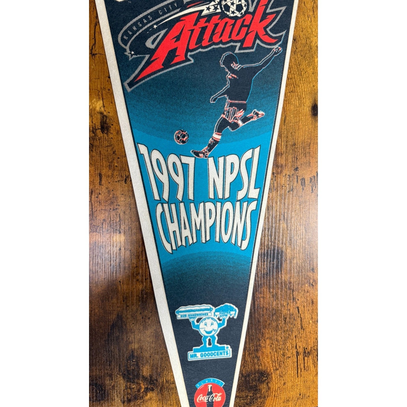Vintage 1997 NPSL Champions Kansas City Attack pennant