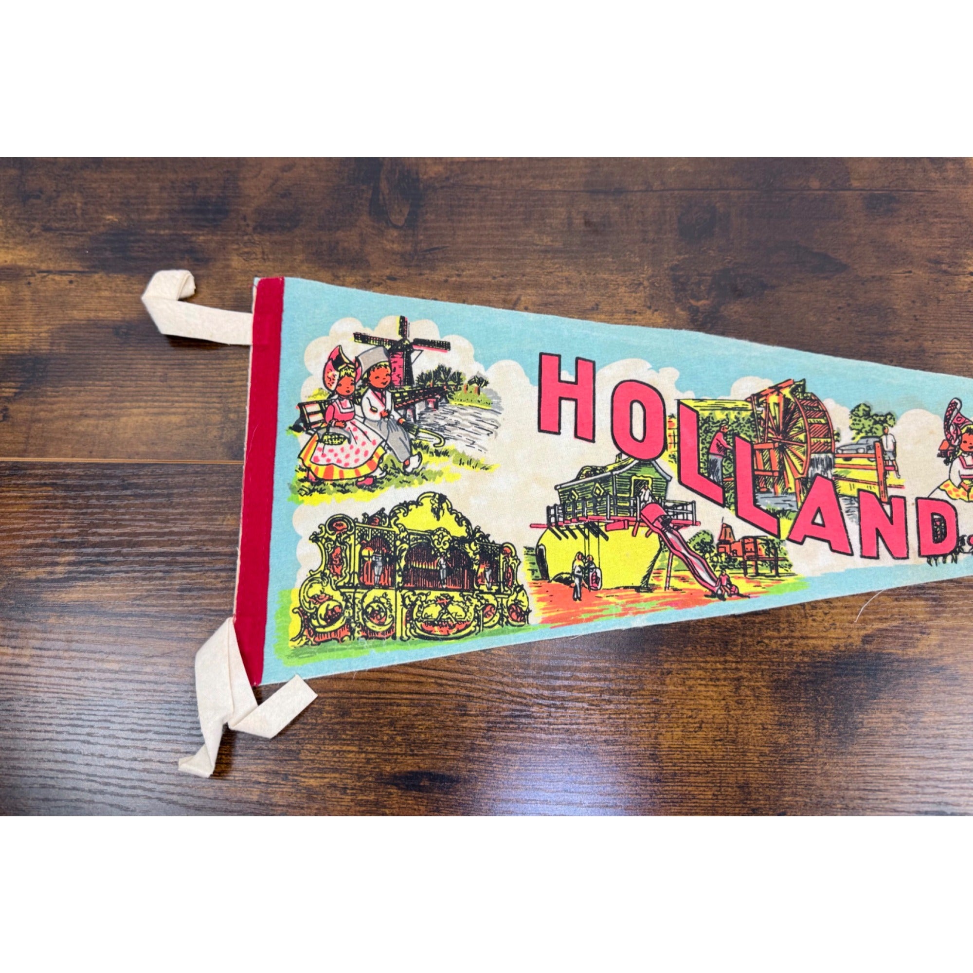 Vintage Holland Michigan Souvenir Felt Pennant With Colorful Dutch-Themed