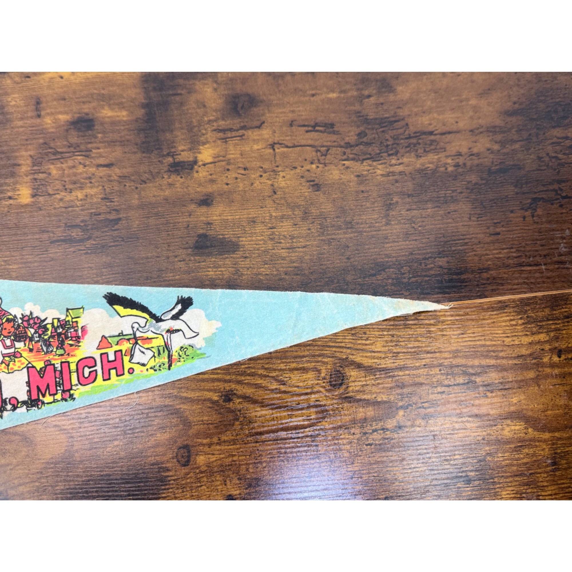 Vintage Holland Michigan Souvenir Felt Pennant With Colorful Dutch-Themed