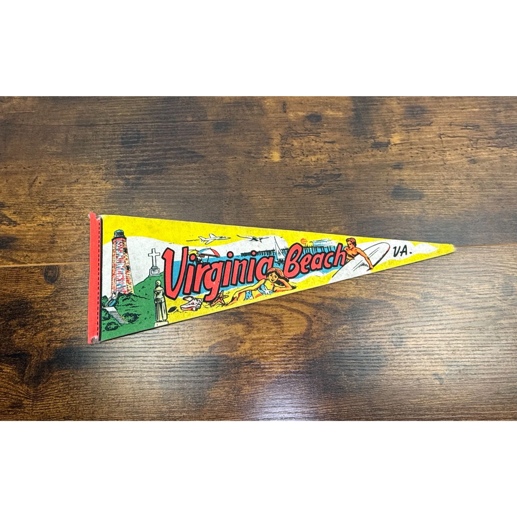 Vintage Virginia Beach Souvenir Felt Pennant damaged