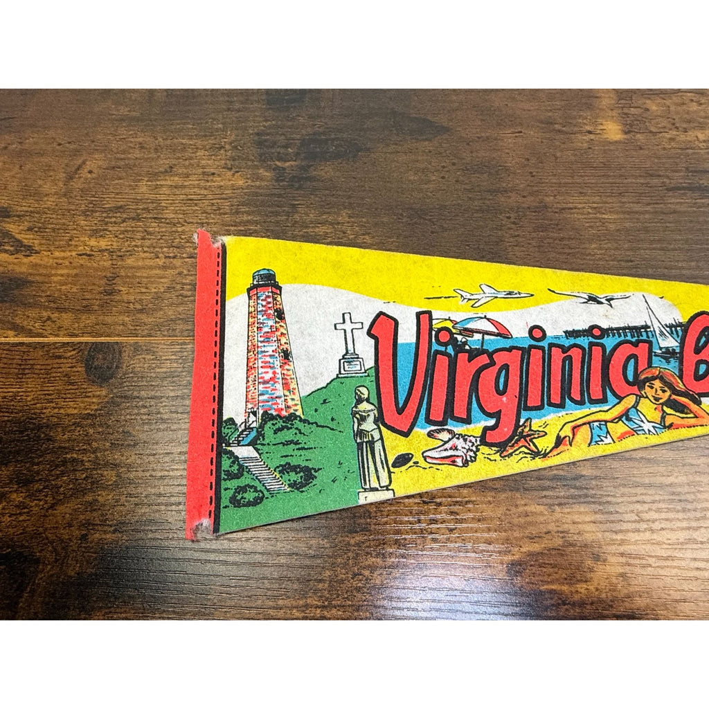 Vintage Virginia Beach Souvenir Felt Pennant damaged