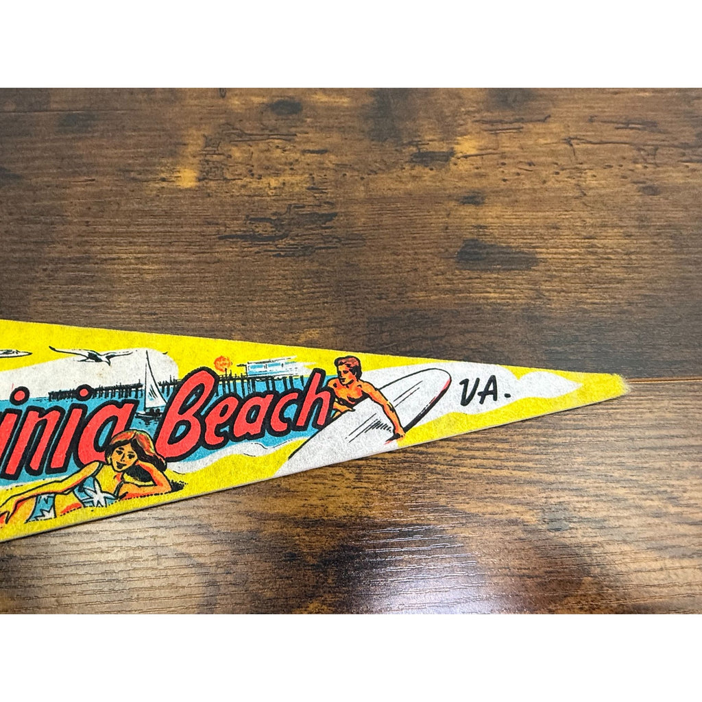 Vintage Virginia Beach Souvenir Felt Pennant damaged