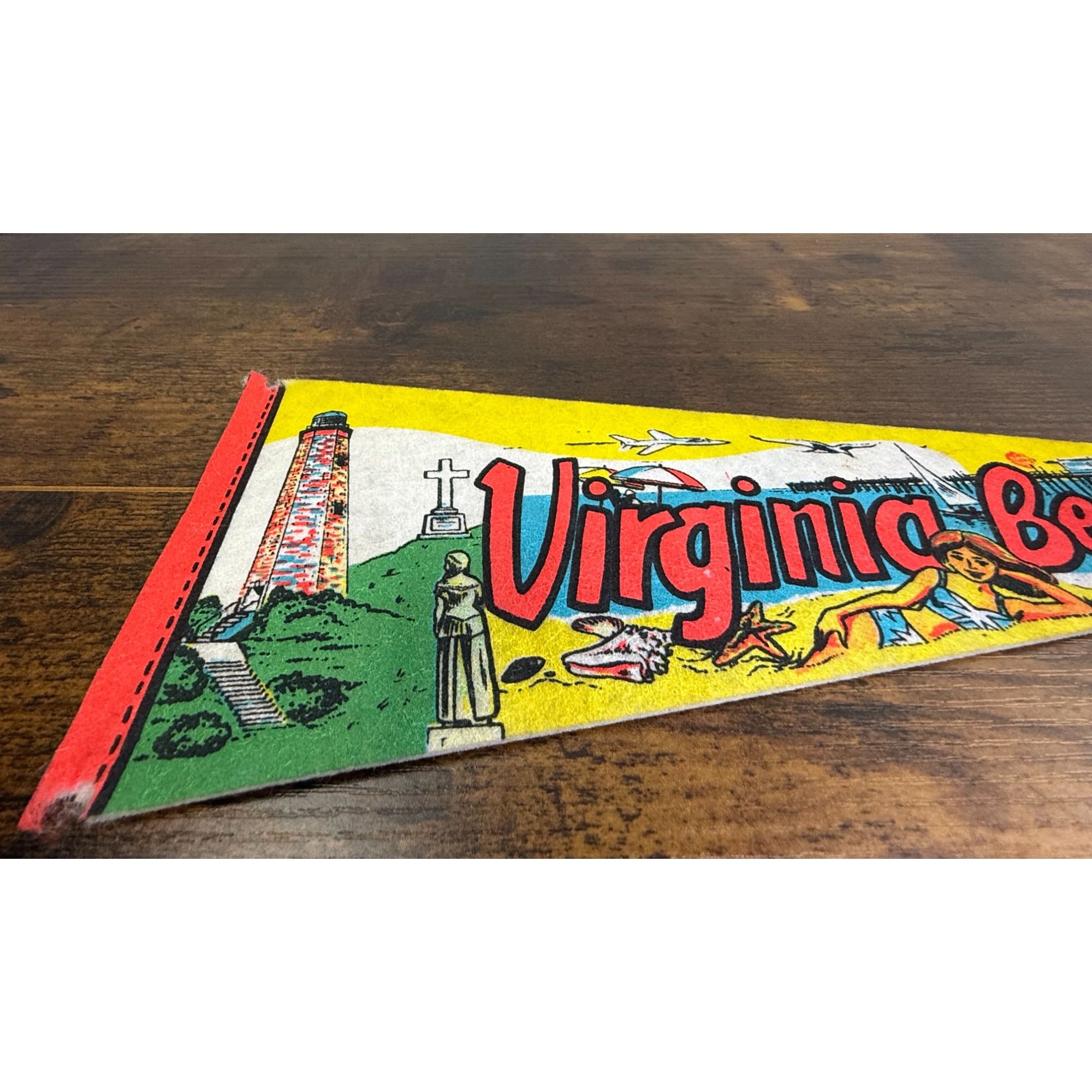 Vintage Virginia Beach Souvenir Felt Pennant damaged