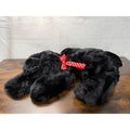 Vintage Black Plush Stuffed Dog With Red Heart Bow Tie - Soft Cuddly 28 Inches