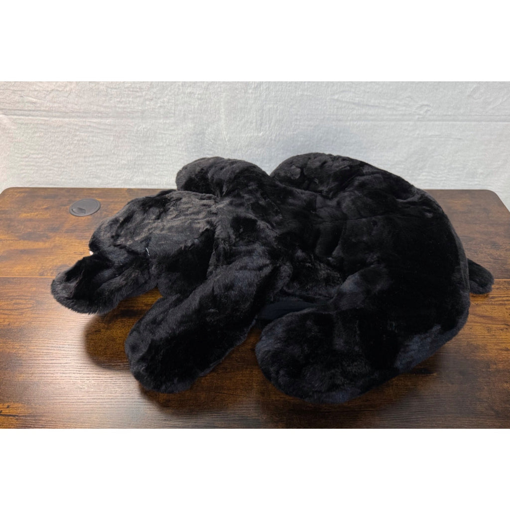 Vintage Black Plush Stuffed Dog With Red Heart Bow Tie - Soft Cuddly 28 Inches