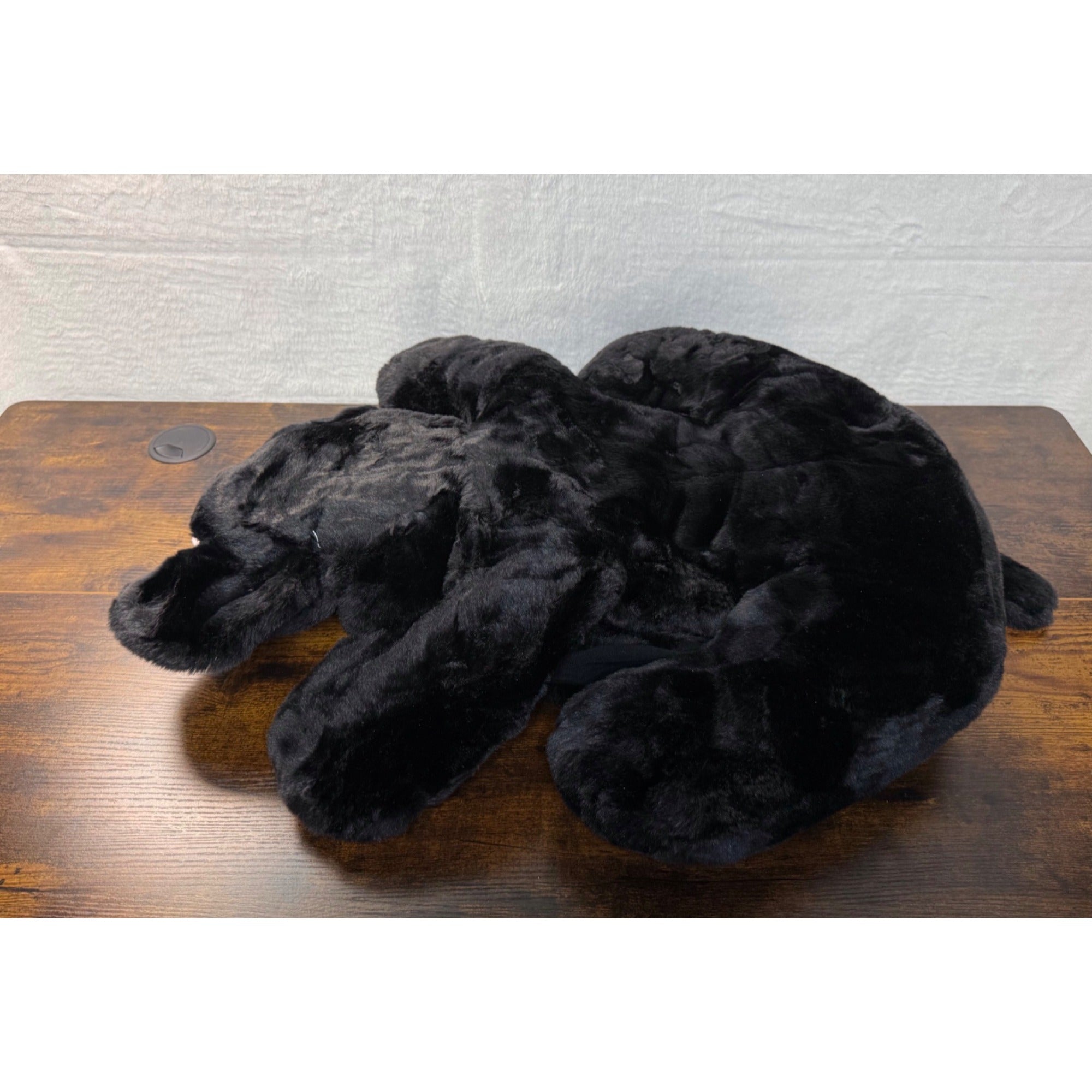 Vintage Black Plush Stuffed Dog With Red Heart Bow Tie - Soft Cuddly 28 Inches