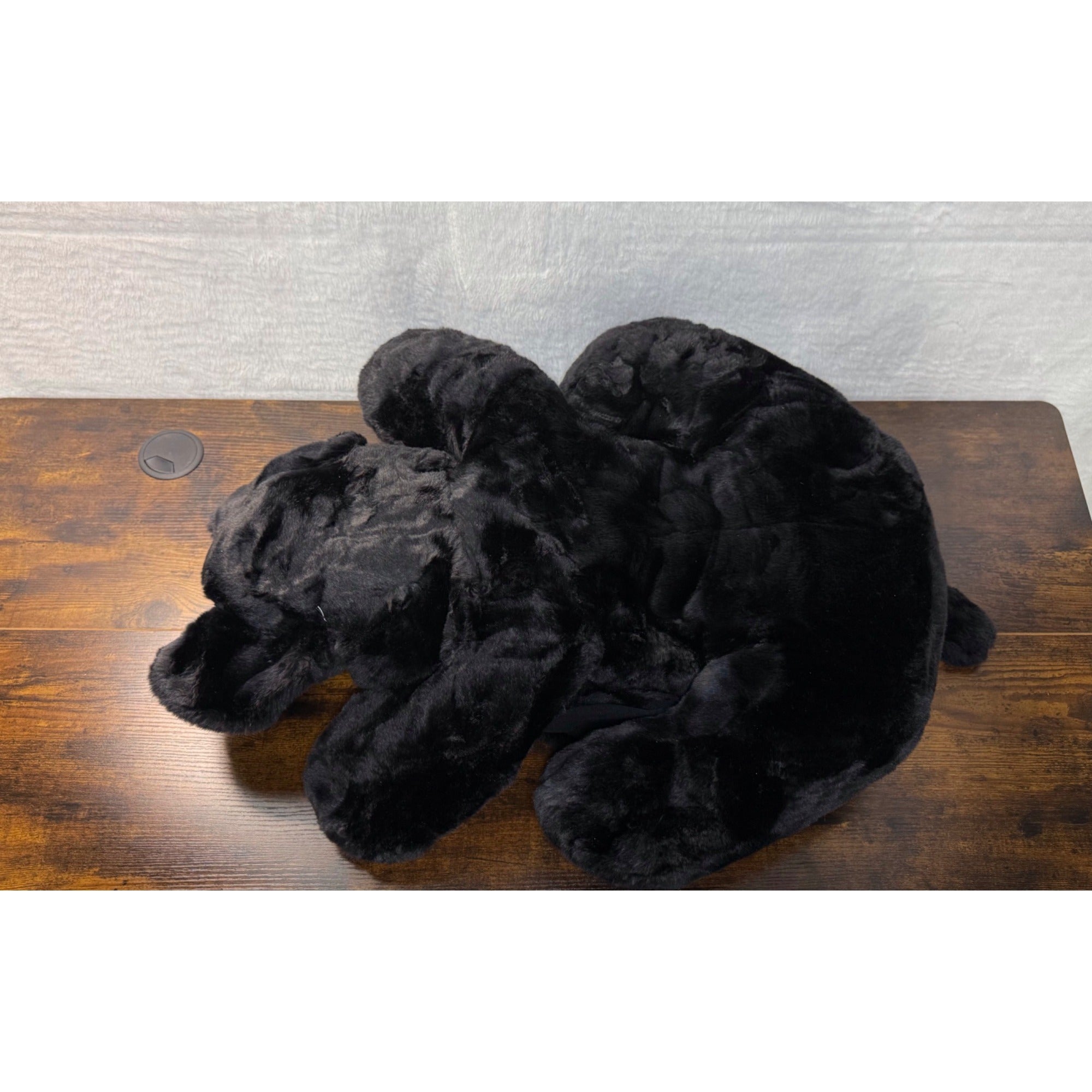 Vintage Black Plush Stuffed Dog With Red Heart Bow Tie - Soft Cuddly 28 Inches