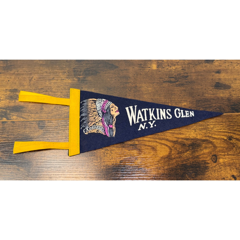Vintage Watkins Glen N.Y. Felt Pennant With Native American Design