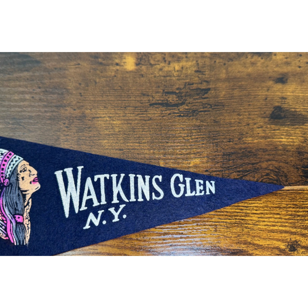 Vintage Watkins Glen N.Y. Felt Pennant With Native American Design
