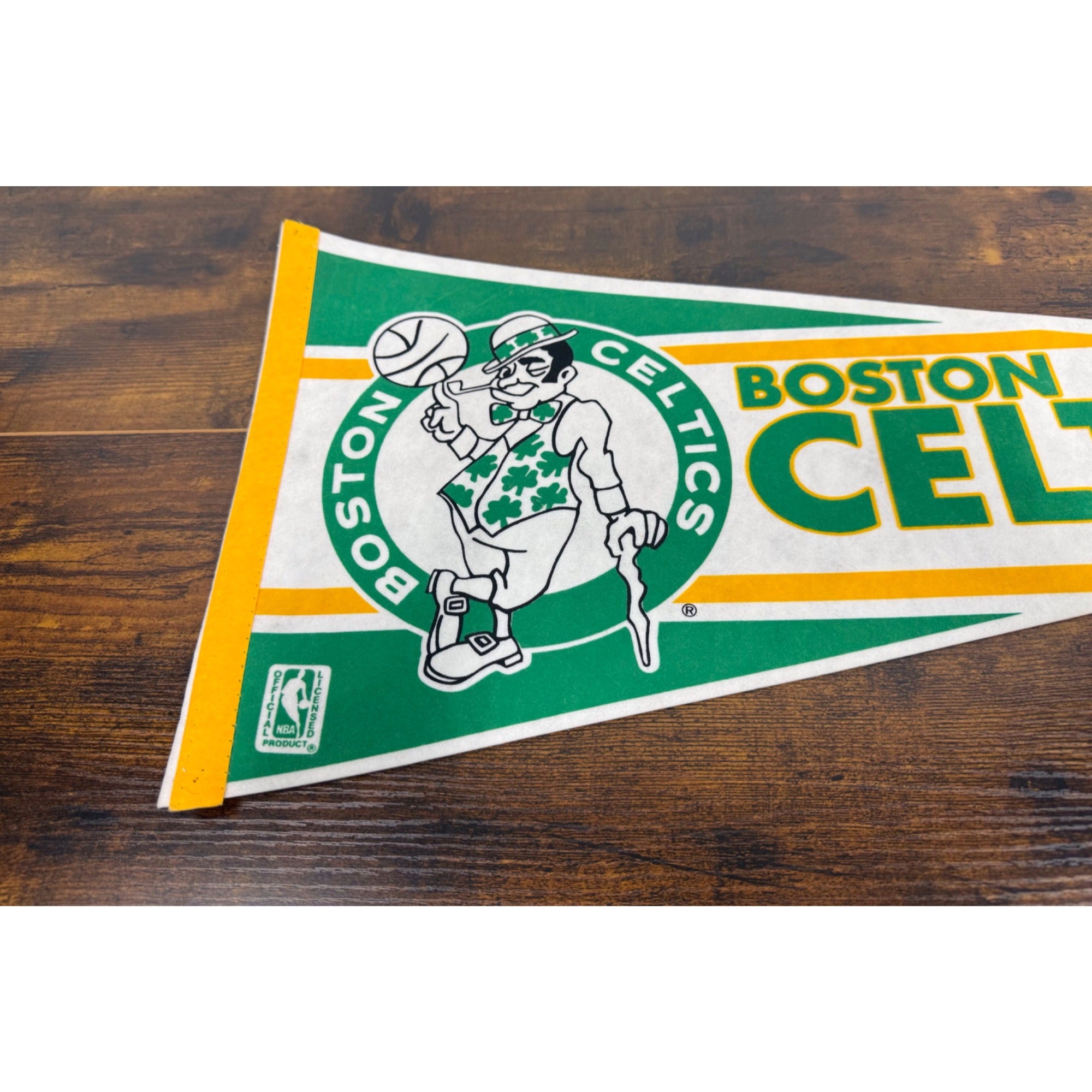 Vintage Boston Celtics NBA Licensed Felt Pennant With Shamrock Mascot