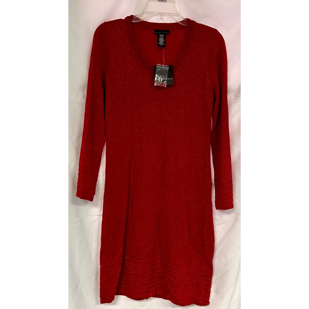 Women's Apostrophe red glitter long sleeve dress size small NEW
