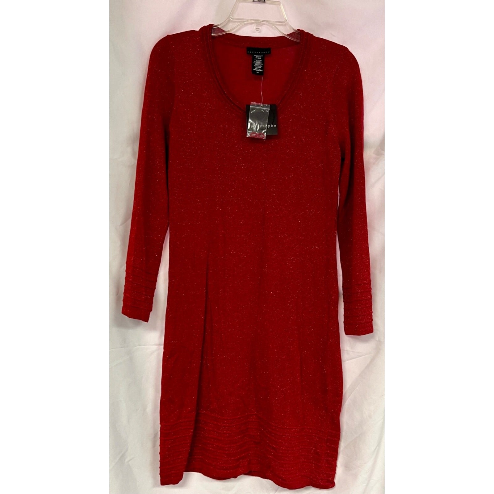Women's Apostrophe red glitter long sleeve dress size small NEW