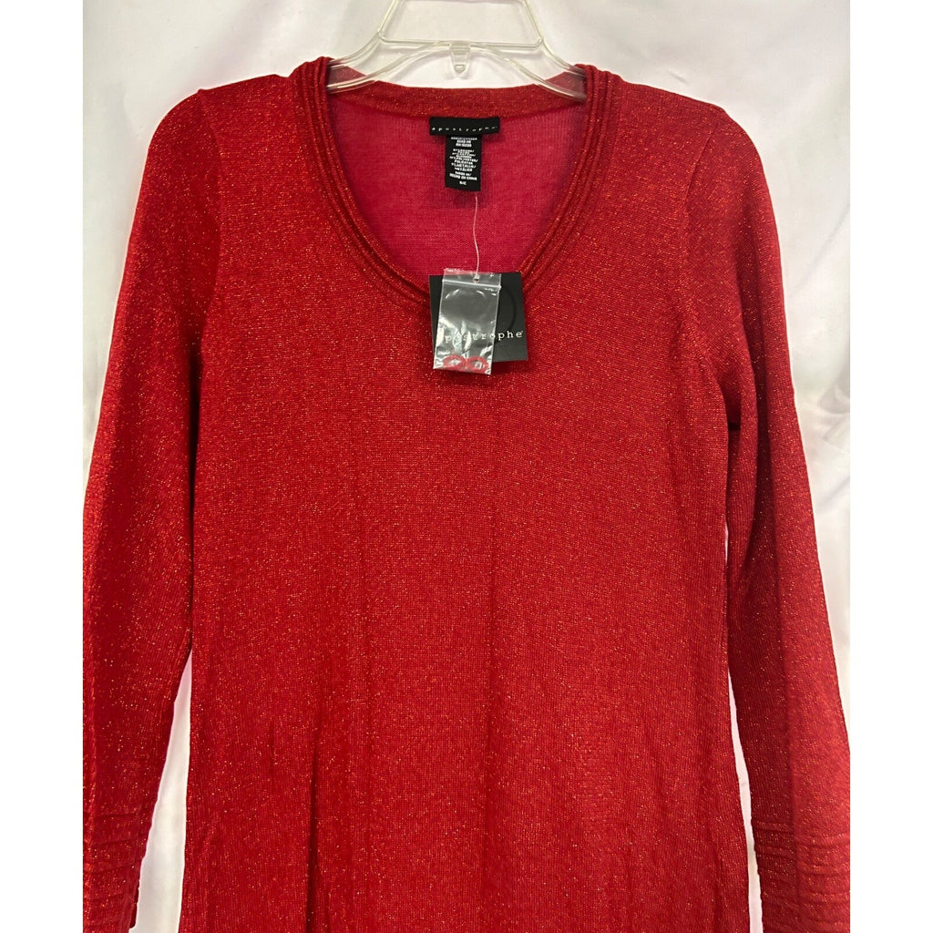 Women's Apostrophe red glitter long sleeve dress size small NEW