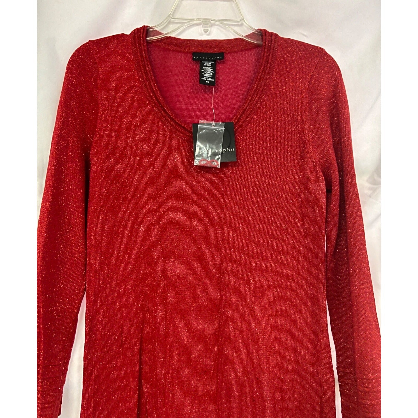 Women's Apostrophe red glitter long sleeve dress size small NEW