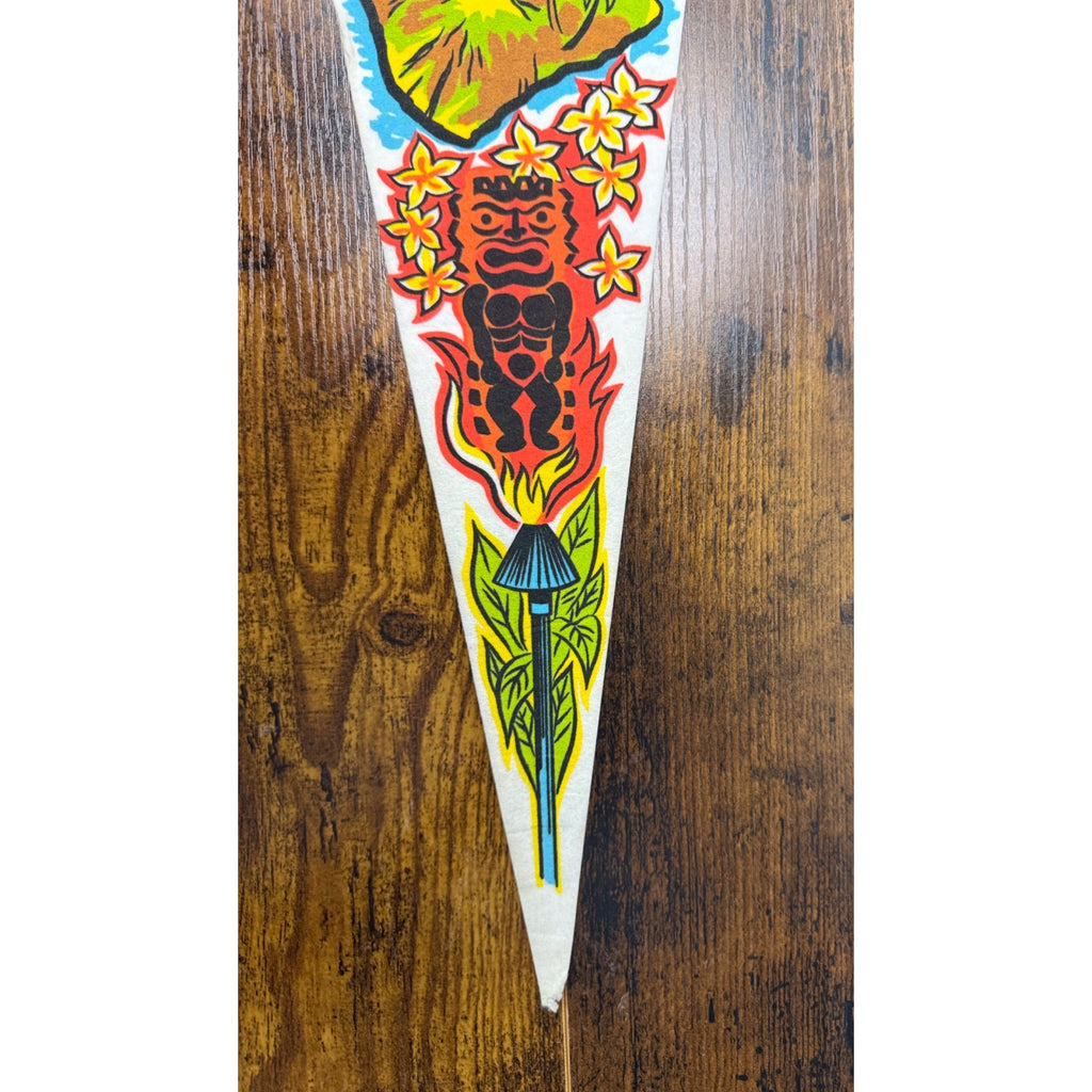 Vintage Hawaii Souvenir Felt Pennant With Island Map Design & Tropical Graphics