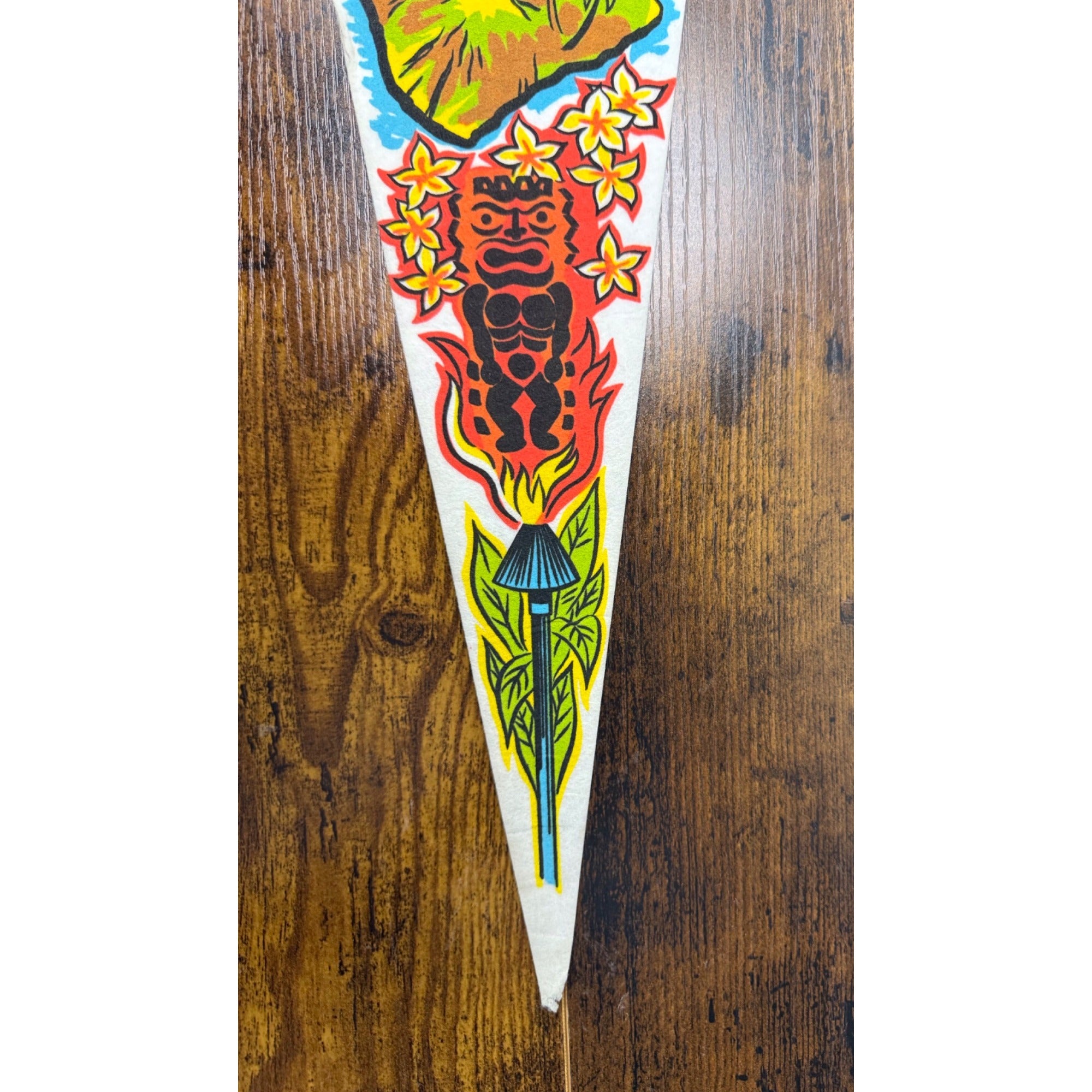 Vintage Hawaii Souvenir Felt Pennant With Island Map Design & Tropical Graphics