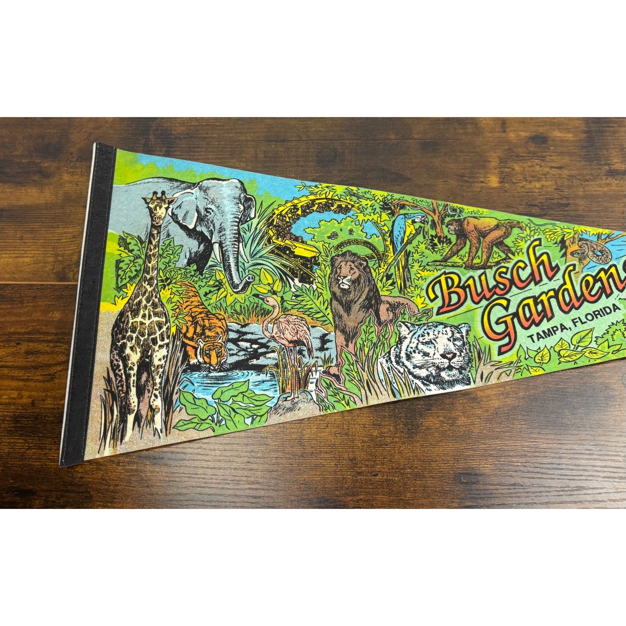 Vintage Busch Gardens Tampa Florida Souvenir Pennant 30 inches