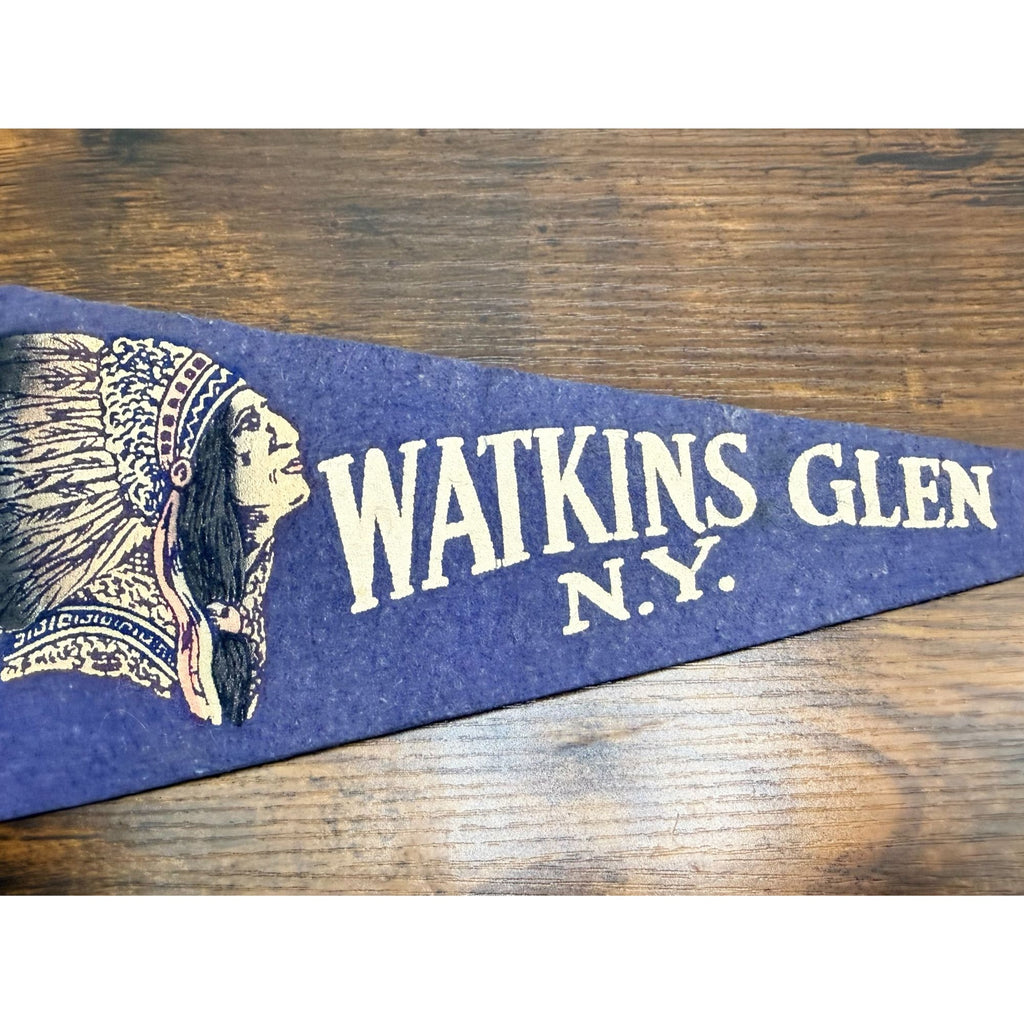 Vintage Watkins Glen N.Y. Felt Pennant With Native American Design 12 inches