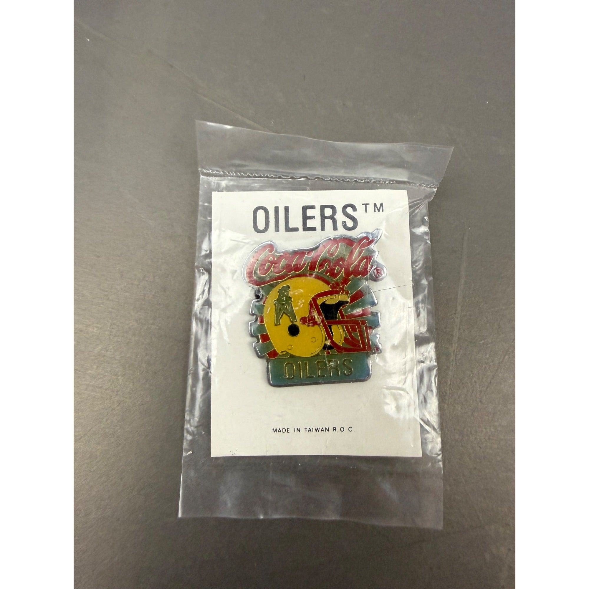Vintage Coca-Cola Oilers Helmet Enamel Pin Badge In Original Packaging