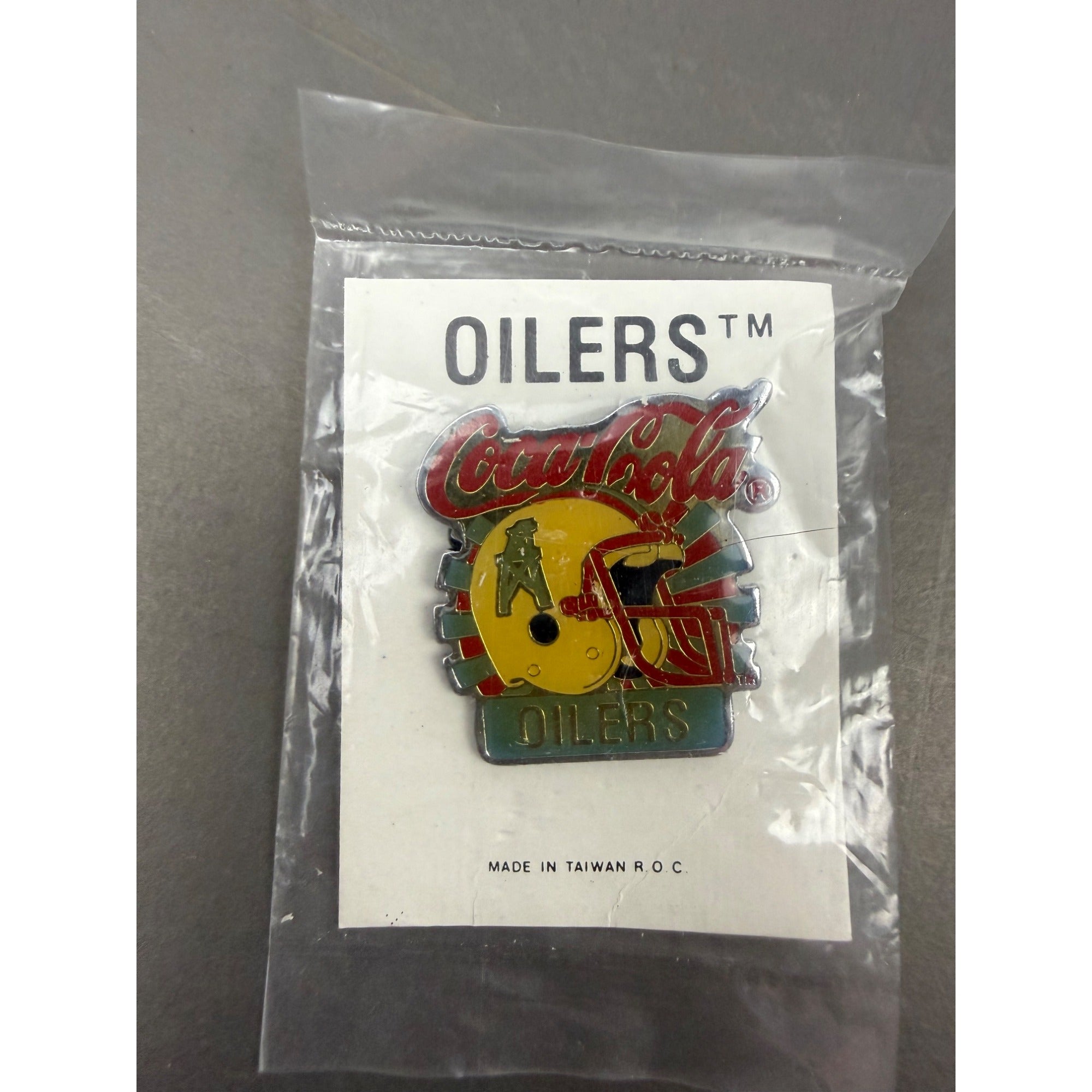 Vintage Coca-Cola Oilers Helmet Enamel Pin Badge In Original Packaging