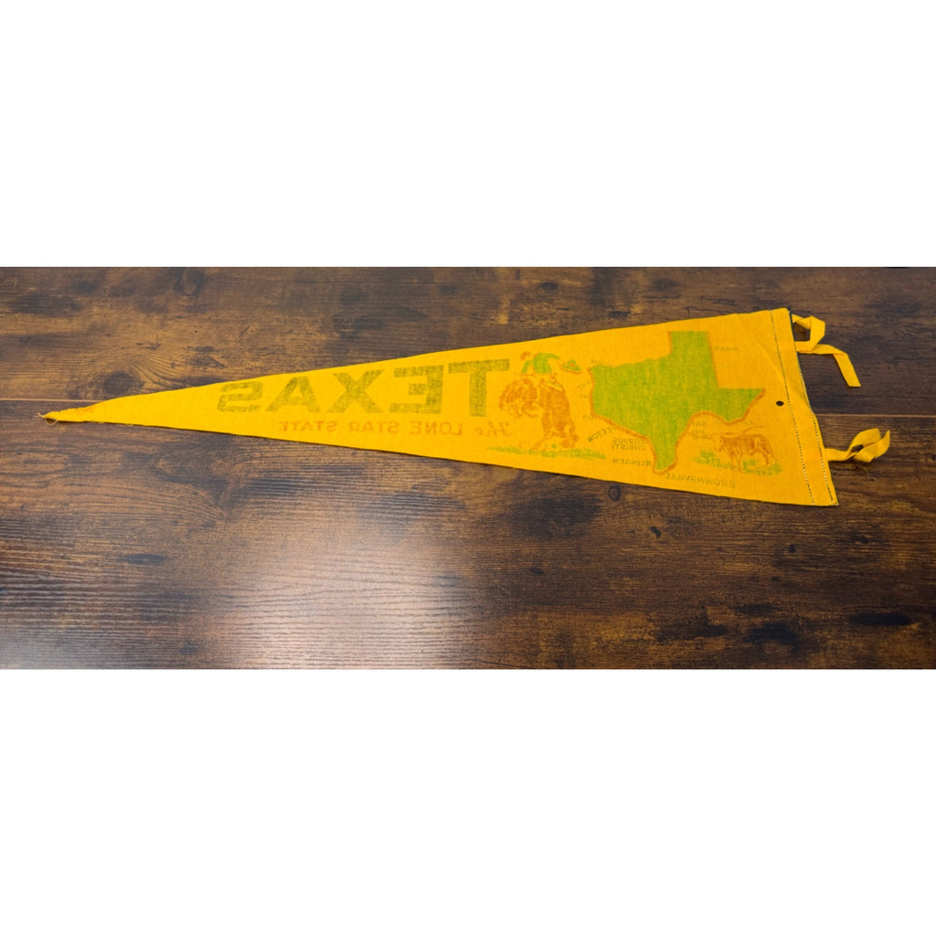 Vintage Texas The Lone Star State Souvenir Pennant Flag With Map & Cowboy