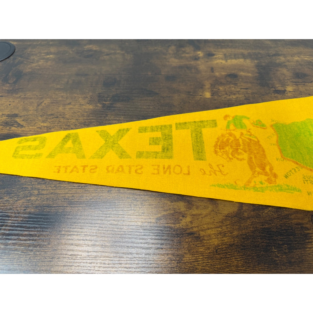 Vintage Texas The Lone Star State Souvenir Pennant Flag With Map & Cowboy