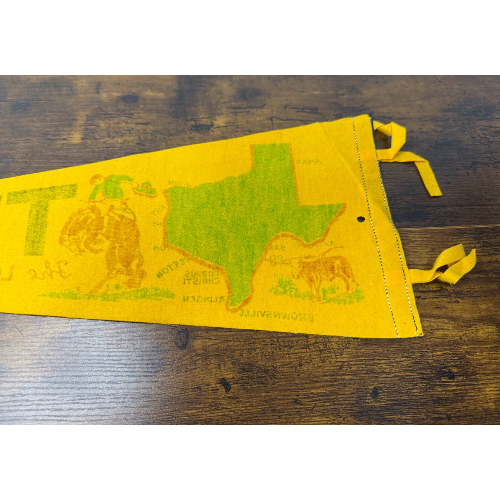 Vintage Texas The Lone Star State Souvenir Pennant Flag With Map & Cowboy