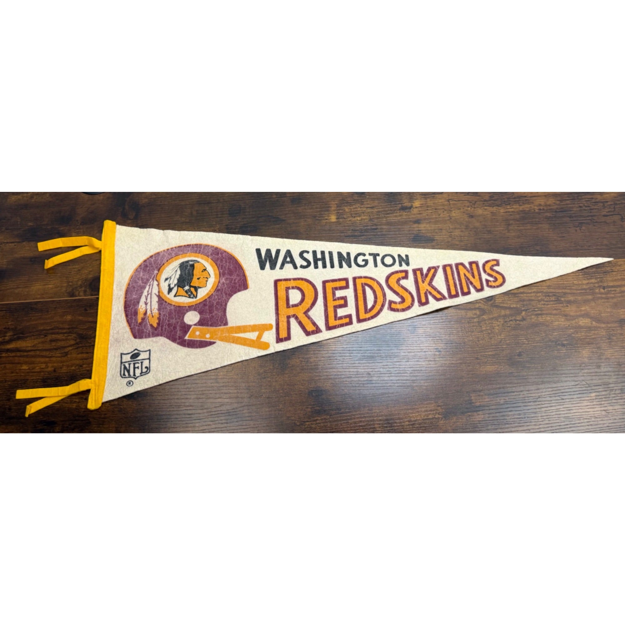 Vintage Washington Redskins NFL Felt Pennant With Helmet 29 inches damaged