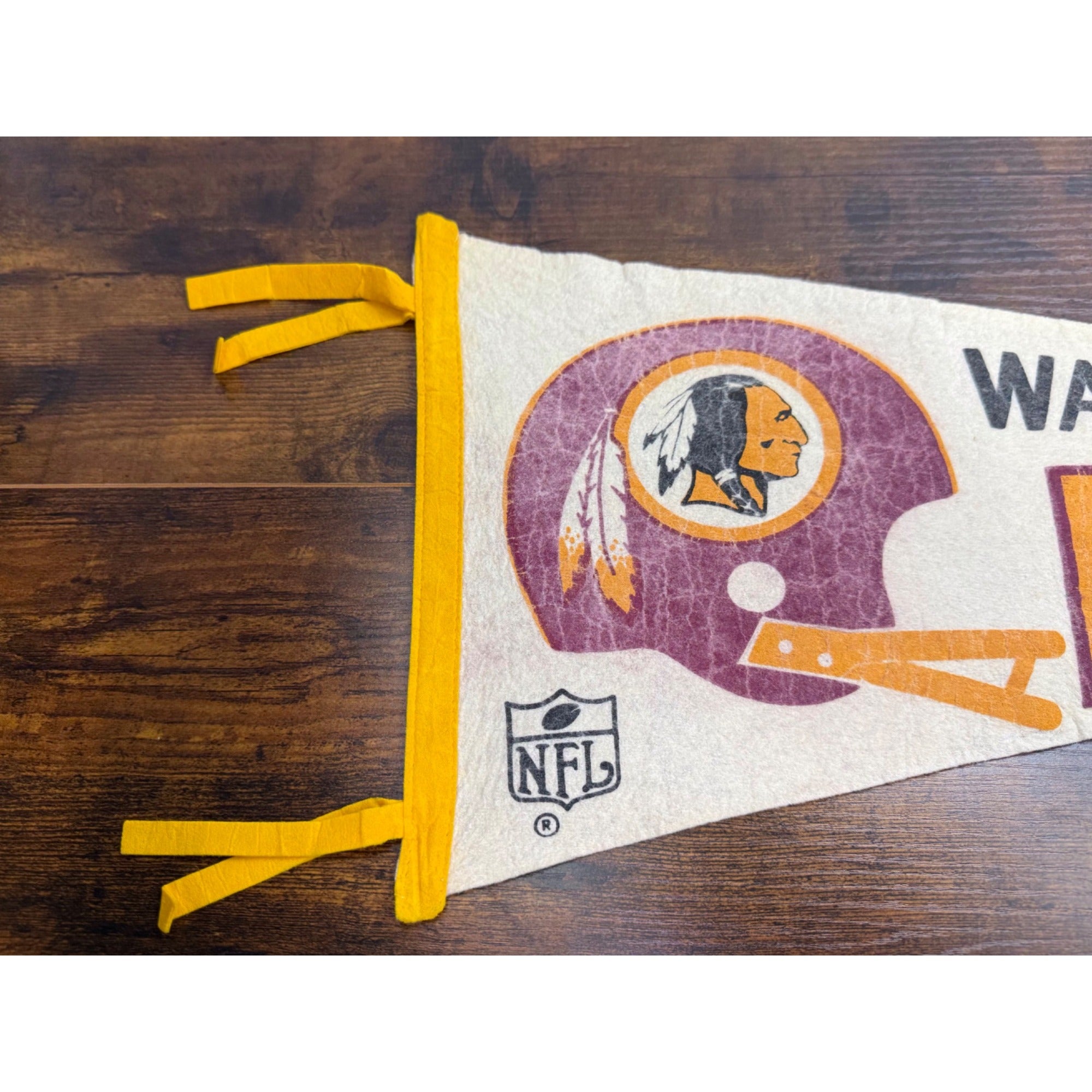 Vintage Washington Redskins NFL Felt Pennant With Helmet 29 inches damaged