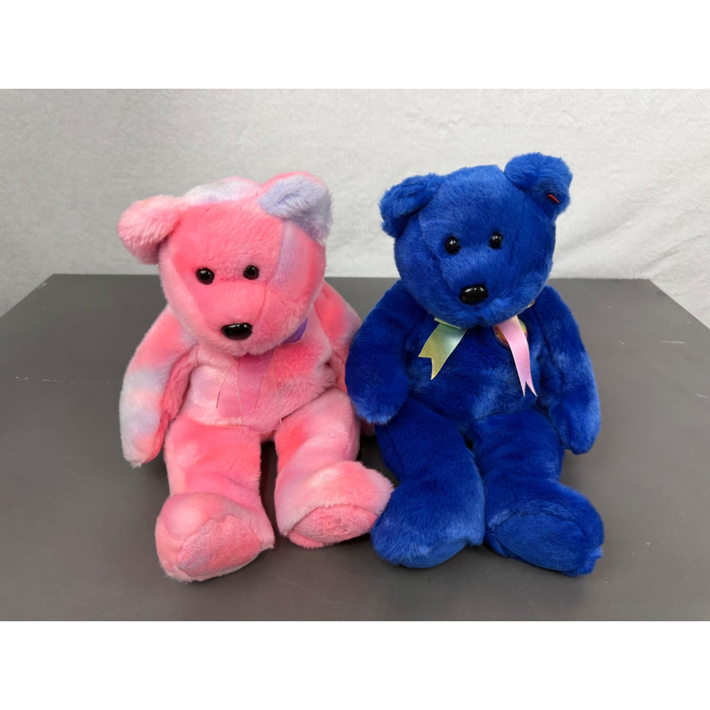 Ty Beanie Babies Clubby Bears Set Of 2 Pink & Blue Plush Collectibles With Ribbons