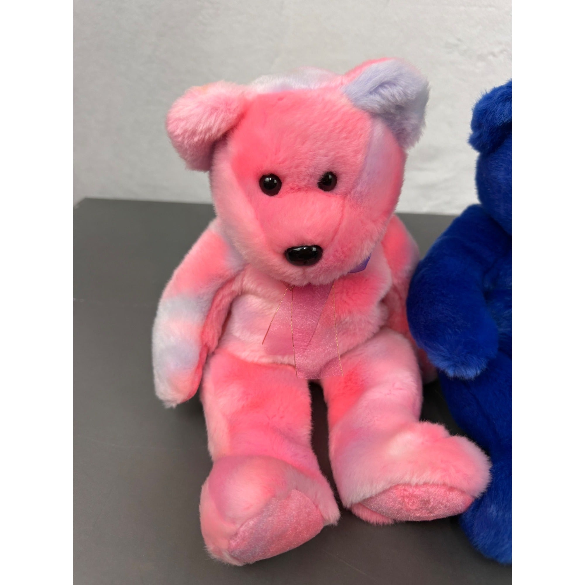 Ty Beanie Babies Clubby Bears Set Of 2 Pink & Blue Plush Collectibles With Ribbons