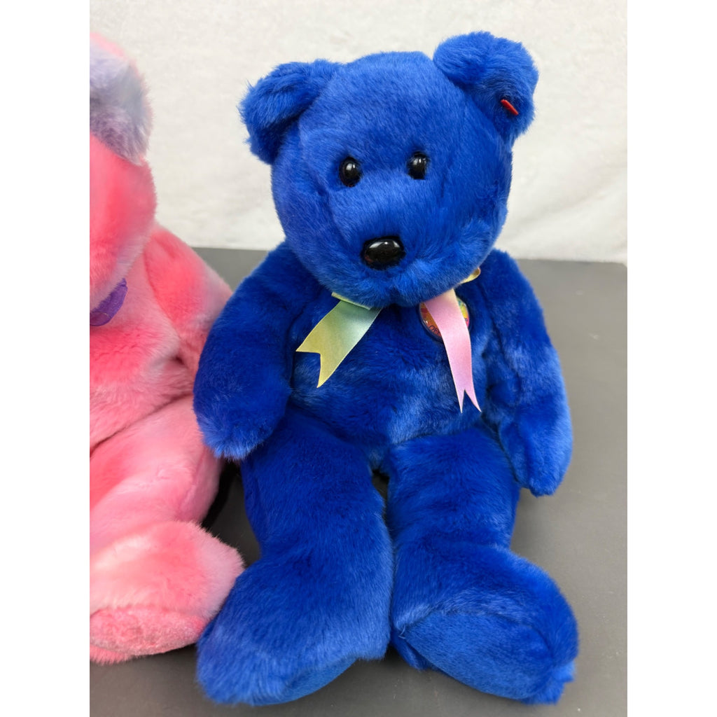 Ty Beanie Babies Clubby Bears Set Of 2 Pink & Blue Plush Collectibles With Ribbons