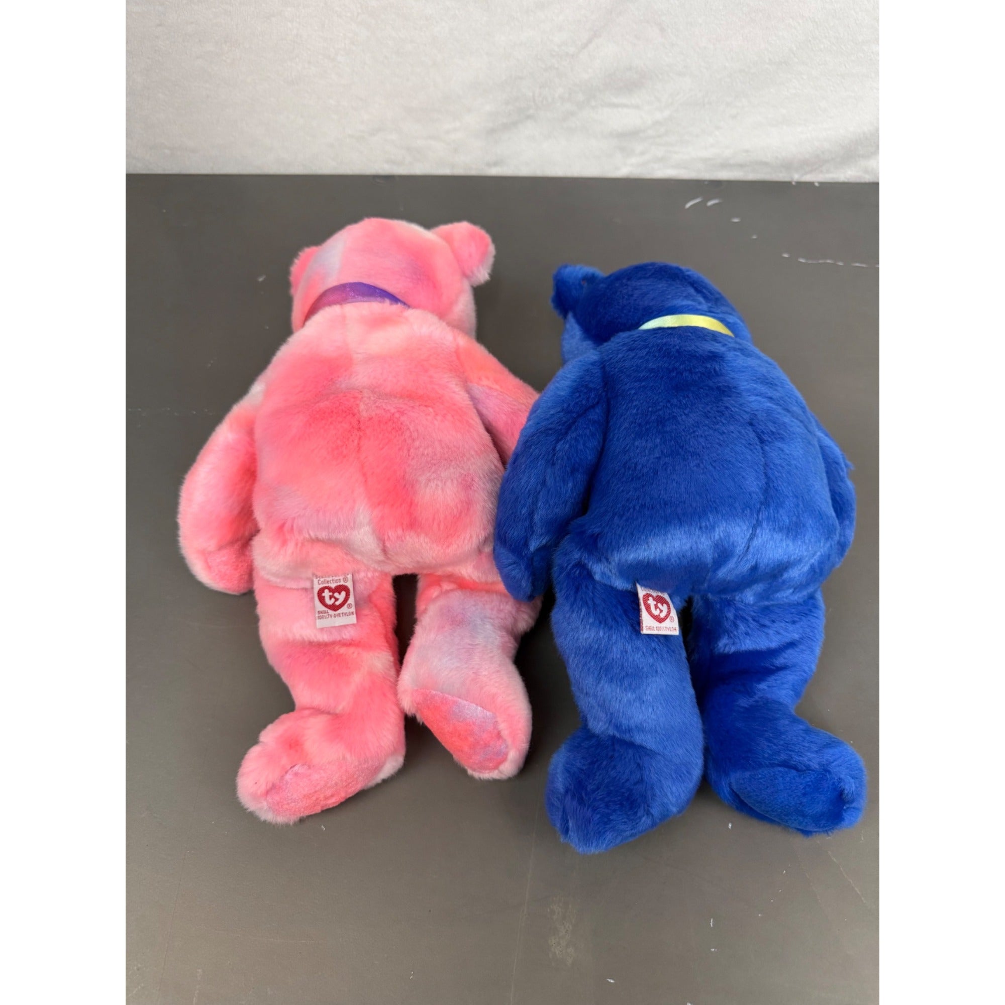 Ty Beanie Babies Clubby Bears Set Of 2 Pink & Blue Plush Collectibles With Ribbons