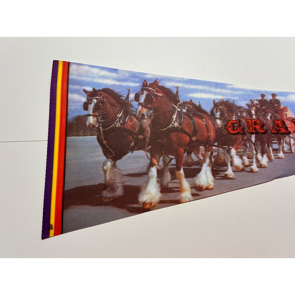 Vintage 30” Felt Pennant 1970’s - Grant’s Farm St. Louis, MO - Clydesdale Horses