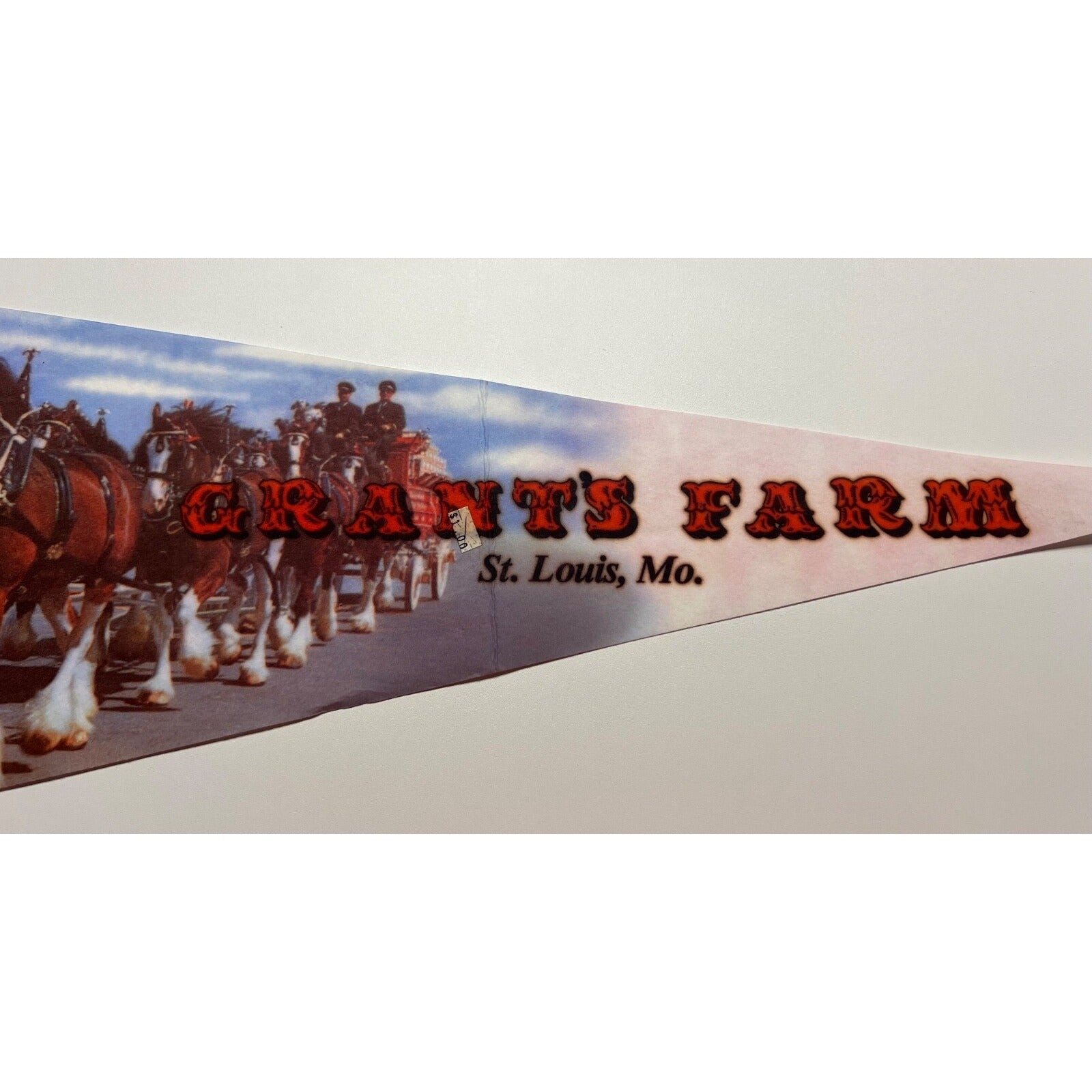 Vintage 30” Felt Pennant 1970’s - Grant’s Farm St. Louis, MO - Clydesdale Horses