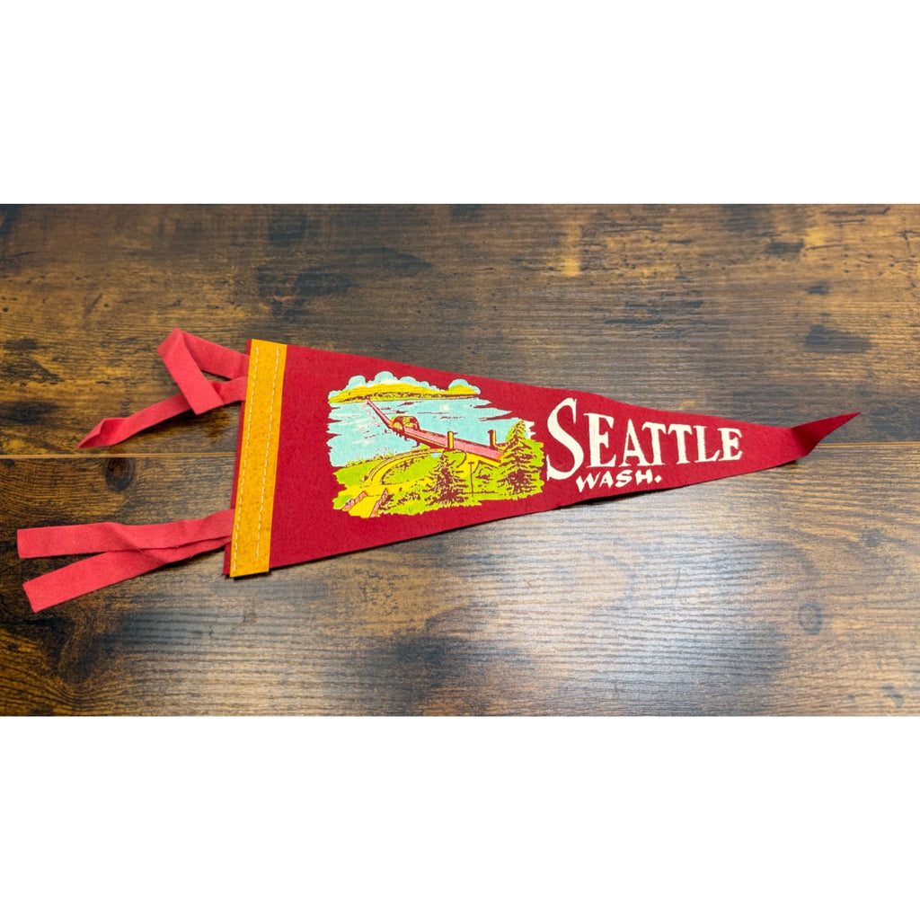 Vintage Seattle Washington Souvenir Felt Pennant - Scenic Artwork - 12 inches